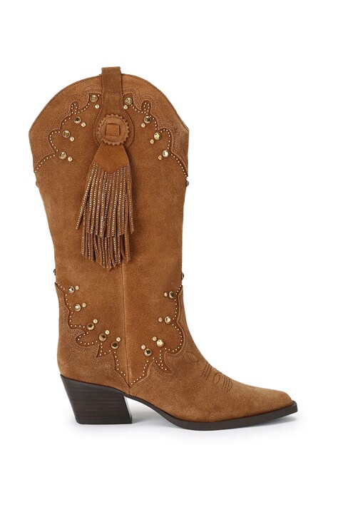 Kurt Geiger London kaubojske čizme za žene od brušene kože Oxford Western Tassel smeđe 5858339209