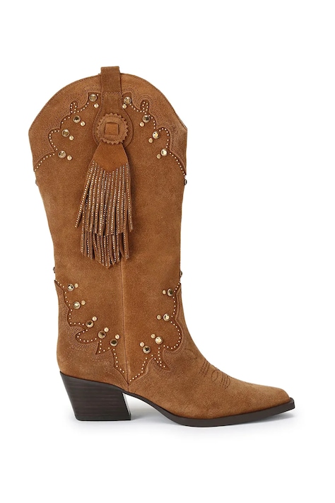 Kurt Geiger London kaubojske čizme za žene od brušene kože Oxford Western Tassel smeđe 5858339209
