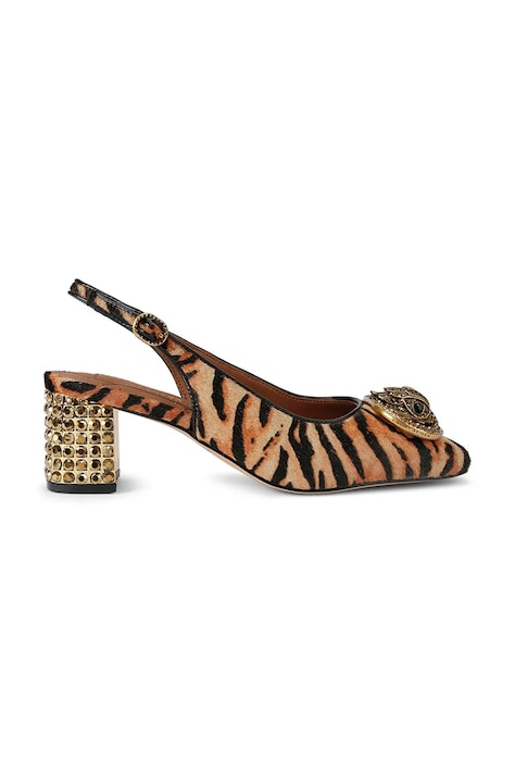 Kurt Geiger London czółenka z odkrytą piętą skórzane Chelsea Block Slingback brązowe 3415046189
