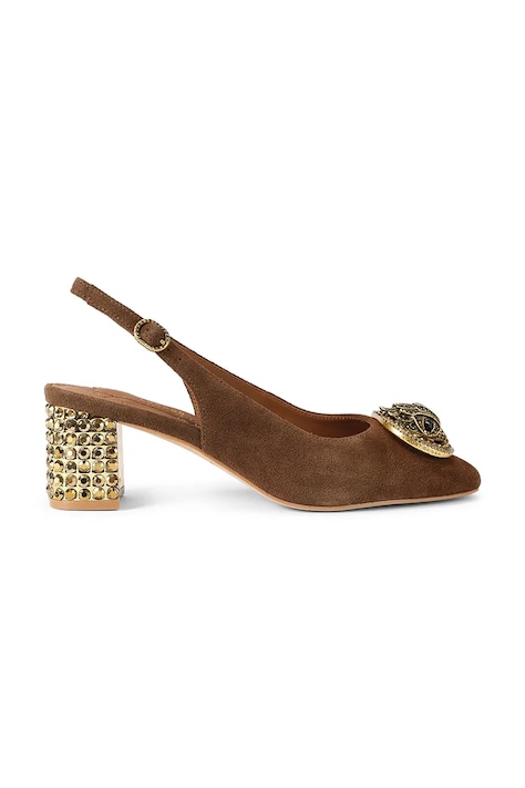 Kurt Geiger London czółenka z odkrytą piętą zamszowe Chelsea Block Slingback brązowe 3415030209
