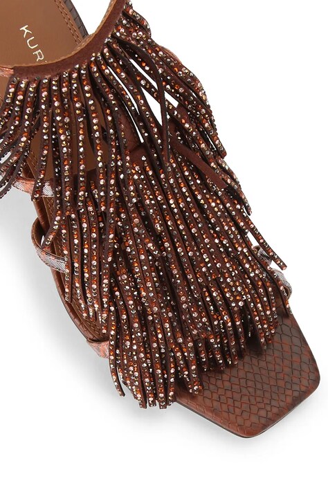 Kurt Geiger London босоніжки на високих підборах Fringe Sandal 90 — AW26-OBDYL2, коричневий — фото 3
