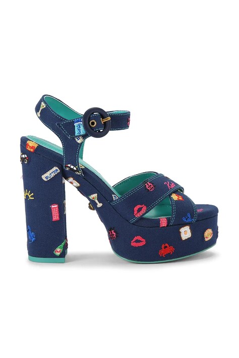 Kurt Geiger London sandały na wysokim obcasie Embroidery Platform Navy Canvas czarne 5855484339