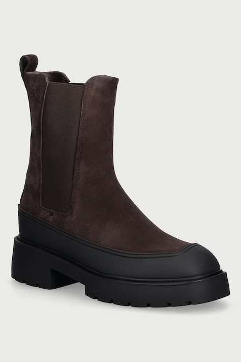 Calvin Klein Kotníkové Chelsea boty na platformě dámské semišové CHUNKY CHELSEA BOOT SUE EM hnědé HW0HW03203
