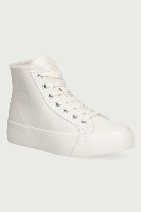Calvin Klein VULC FLATF MID LACEUP LTH FUR trampki damskie beżowe niskie HW0HW03234