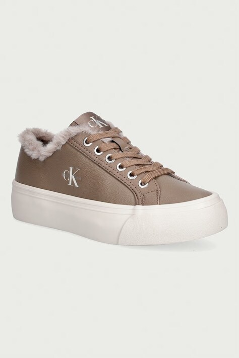 Calvin Klein VULC FLATF LACEUP LTH FUR sneakers Γυναικεία μπεζ HW0HW03235