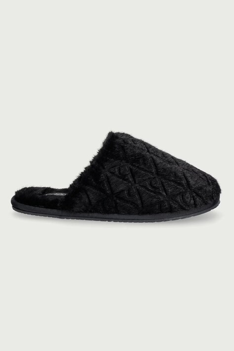 Calvin Klein Παντόφλες Γυναικεία HOME SLIPPER FUR AOP μαύρες HW0HW03218