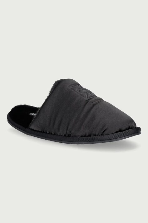 Calvin Klein Papuče za žene od mekog materijala HOTEL SLIPPER SATIN WL EMBLEM crne HW0HW03214
