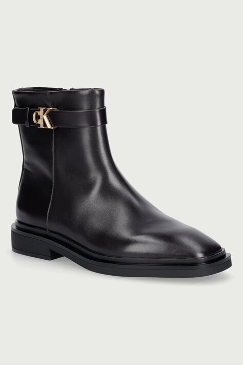 Calvin Klein Μποτάκια Γυναικεία δερμάτινα SQUARE ANKLE BOOT LTH MG HDW μαύρα HW0HW03186