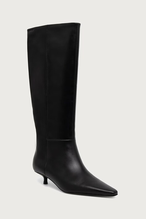 Calvin Klein Čižmy dámske kožené KITTEN HEEL HIGH BOOT LTH čierne HW0HW03167