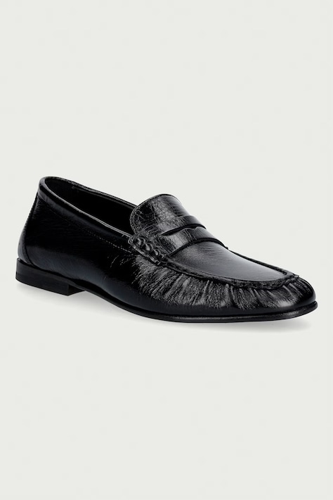 Posa mocasini pentru femei din piele Penny Loafer negri PW41.600
