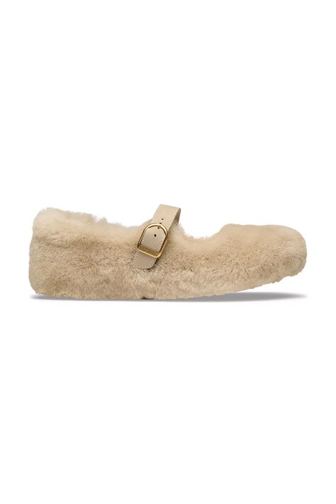 Birkenstock Μπαλαρίνες δερμάτινες Santa Clarita Shearling μπεζ 1032708
