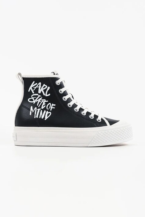 Karl Lagerfeld Kampus Max V trampki damskie skórzane czarne wysokie na platformie KL60545