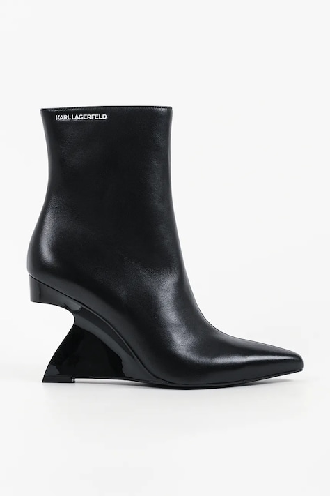 Karl Lagerfeld kozaki na koturnie damskie skórzane Waverly czarne KL34645