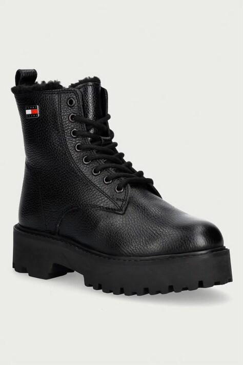 Tommy Jeans Pohodni čevlji ženski usnjeni TJW PLATFORM BOOTS WL črni EN0EN03159