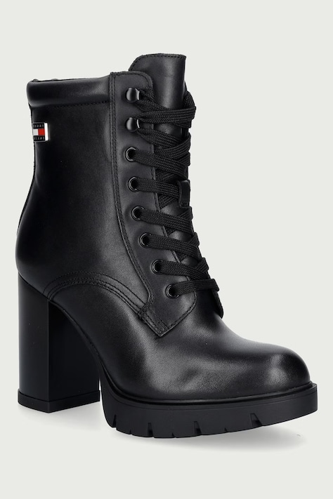 Tommy Jeans Botine cu toc înalt pentru femei din piele TJW LACE UP HIGH HEEL BOOTS negre EN0EN03109
