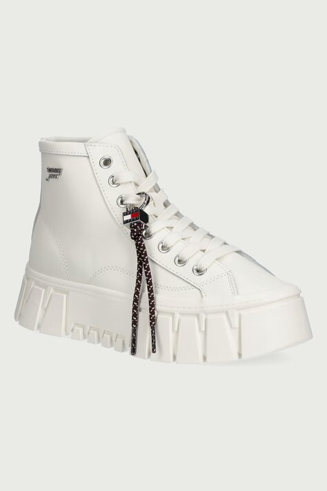 Tommy Jeans TJW PLATFORM SNEAKER LEATHER MC trampki damskie skórzane beżowe wysokie EN0EN03133