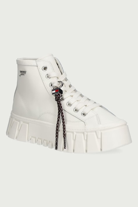 Tommy Jeans TJW PLATFORM SNEAKER LEATHER MC trampki damskie skórzane beżowe wysokie EN0EN03133