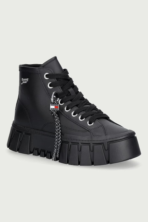 Tommy Jeans TJW PLATFORM SNEAKER LEATHER MC tenisice za žene od kože crne visoke EN0EN03133