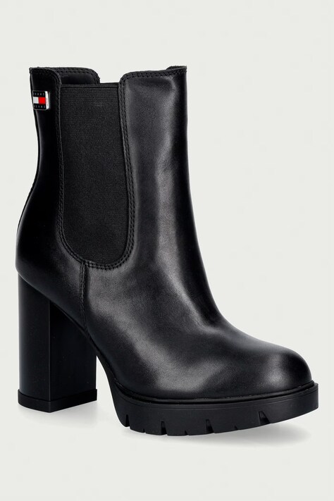 Tommy Jeans μποτάκια Γυναικεία δερμάτινα TJW CHELSEA HIGH HEEL BOOTS μαύρα EN0EN03112