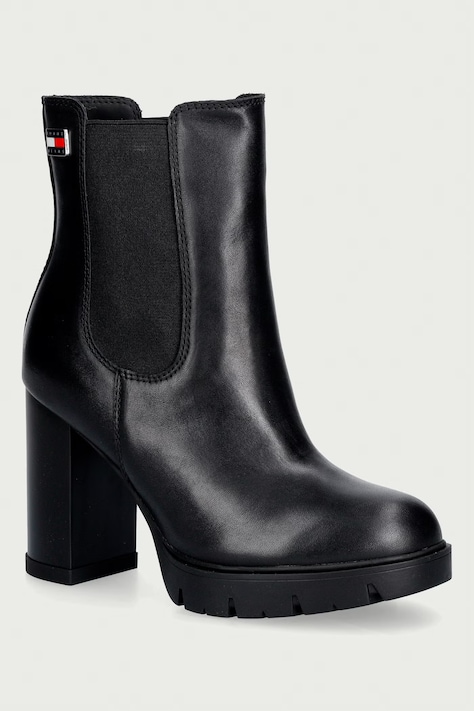 Tommy Jeans μποτάκια Γυναικεία δερμάτινα TJW CHELSEA HIGH HEEL BOOTS μαύρα EN0EN03112