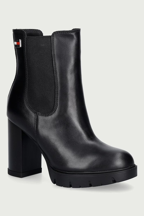 Tommy Jeans Členkové čižmy dámske kožené TJW CHELSEA HIGH HEEL BOOTS čierne EN0EN03112