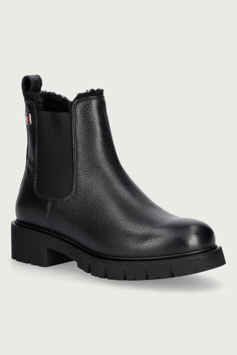 Tommy Jeans Chelsea čižmy dámske kožené TJW CLEATED CHELSEA BOOTS WL čierne EN0EN03102