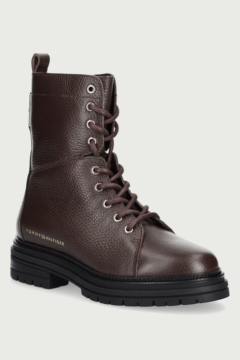 Tommy Hilfiger Čizme za žene od kože TH EMBOSS GRAIN LEATHER BOOT smeđe FW0FW09553