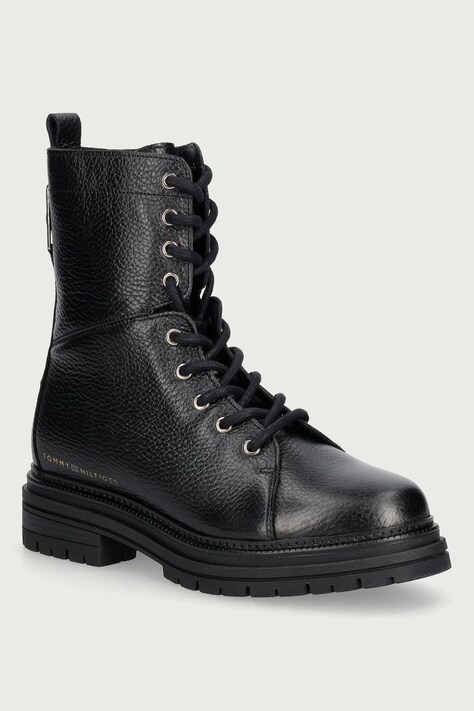 Tommy Hilfiger Αρβυλάκια γυναικεία δερμάτινα TH EMBOSS GRAIN LEATHER BOOT μαύρα FW0FW09553