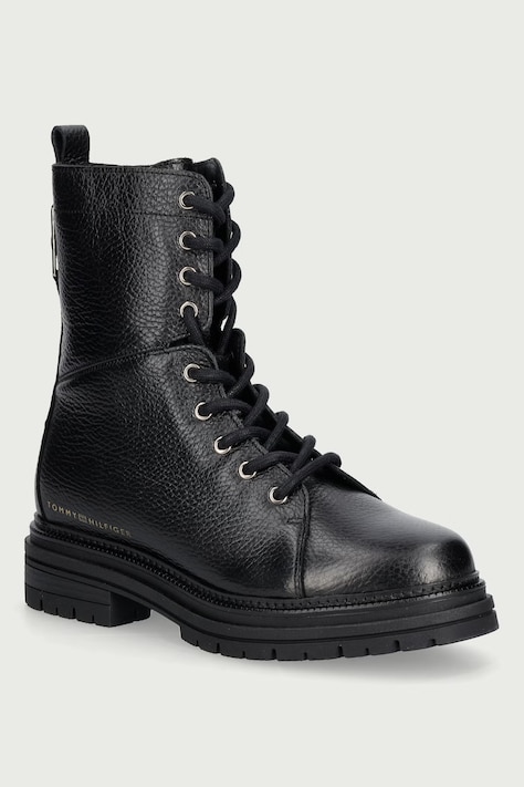 Tommy Hilfiger Кубинки дамски от кожа TH EMBOSS GRAIN LEATHER BOOT черни FW0FW09553