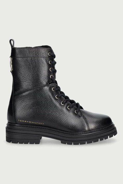 Tommy Hilfiger Workery damskie skórzane TH EMBOSS GRAIN LEATHER BOOT czarne FW0FW09553