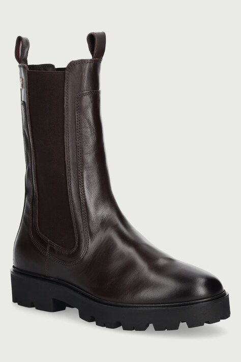 Tommy Hilfiger Боти челси дамски от кожа TH STUD LEATHER HIGH CHELSEA кафяви FW0FW09570