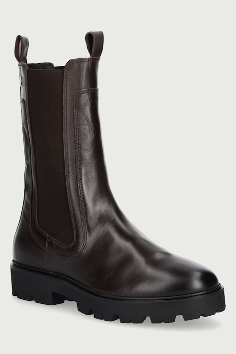 Tommy Hilfiger Боти челси дамски от кожа TH STUD LEATHER HIGH CHELSEA кафяви FW0FW09570