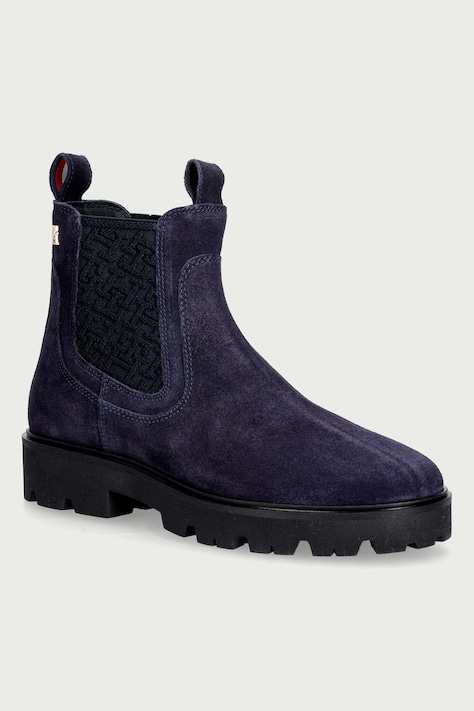 Tommy Hilfiger Stivali Chelsea da donna in scamoscio TH MONOGRAM SUEDE CHELSEA BOOT blu navy FW0FW09563