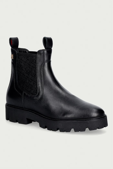 Tommy Hilfiger Боти челси дамски от кожа TH MONOGRAM LEATHER CHELSEA BOOT черни FW0FW09562