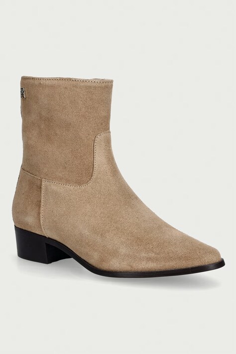 Tommy Hilfiger gležnarski čevlji ženski semišasti SUEDE ANKLE BOOT W ZIP bež FW0FW09922