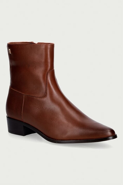 Tommy Hilfiger kotníkové boty dámské kožené LEATHER ANKLE BOOT W ZIP hnědé FW0FW09921