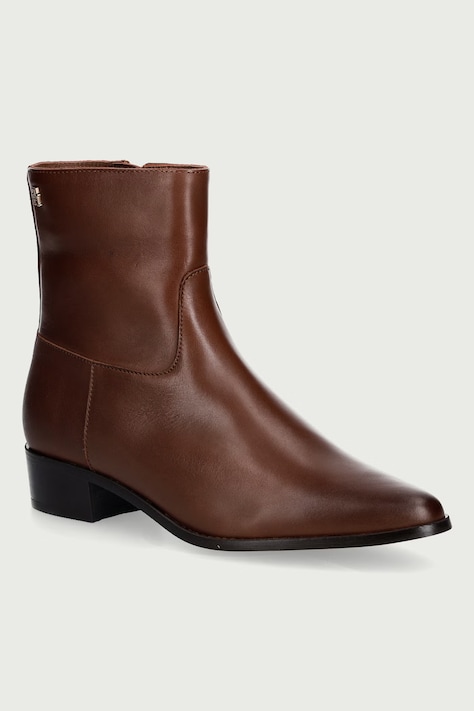 Tommy Hilfiger Kotníkové boty dámské kožené LEATHER ANKLE BOOT W ZIP hnědé FW0FW09921
