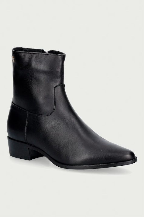 Tommy Hilfiger боти дамски от кожа LEATHER ANKLE BOOT W ZIP черни FW0FW09921