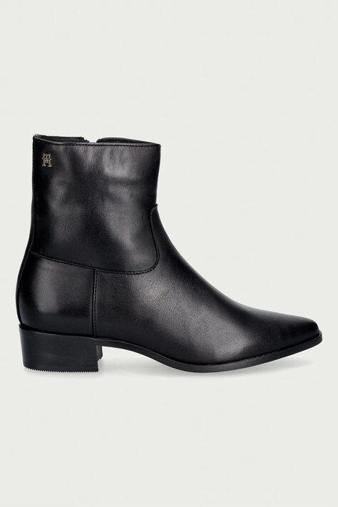 Tommy Hilfiger botki damskie skórzane LEATHER ANKLE BOOT W ZIP czarne FW0FW09921