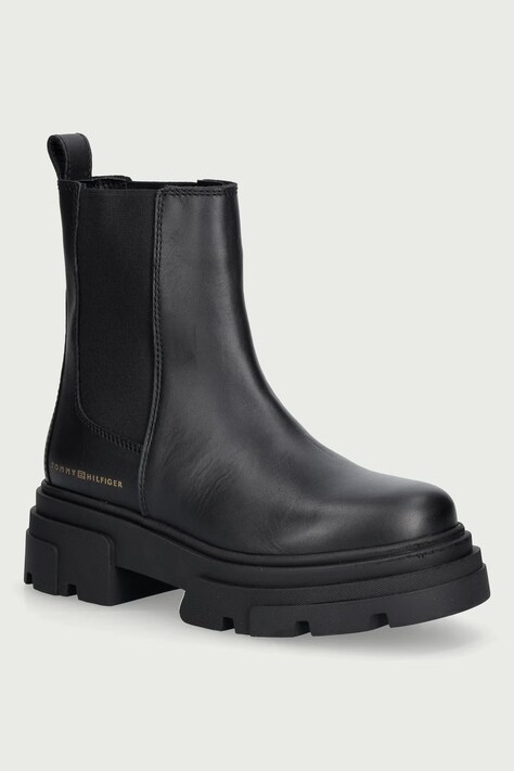 Tommy Hilfiger Čizme s platformom za žene od kože LEATHER CHUNKY CHELSEA BOOT crne FW0FW09679