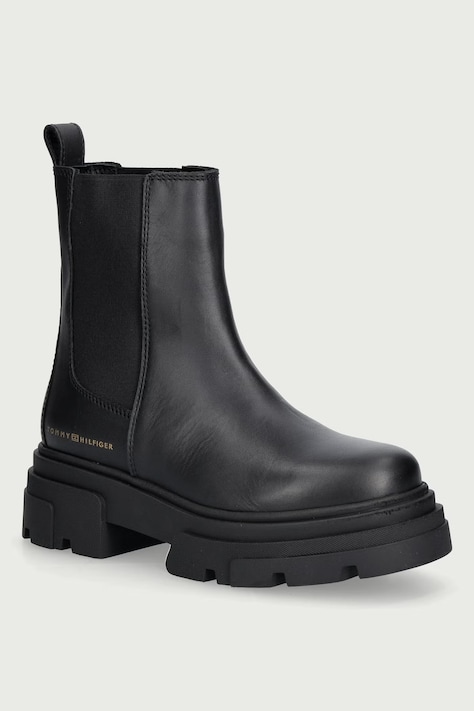 Tommy Hilfiger Čizme s platformom za žene od kože LEATHER CHUNKY CHELSEA BOOT crne FW0FW09679