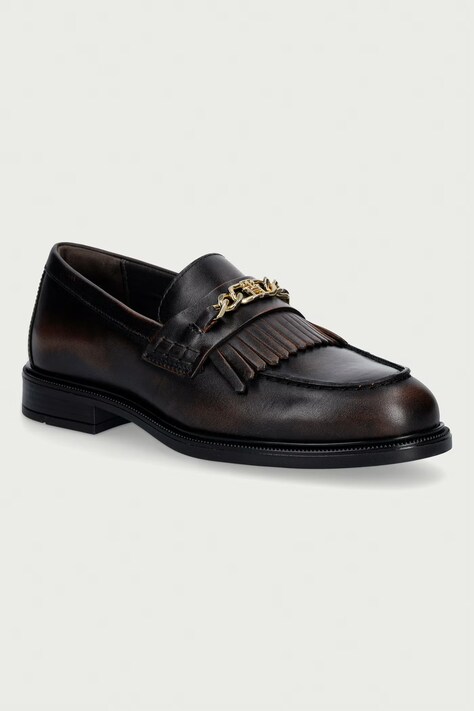 Tommy Hilfiger mokasini ženski usnjeni TH CHAIN FRINGE LEATHER LOAFER rjavi FW0FW09668