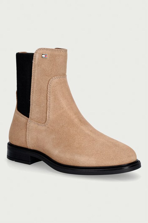 Tommy Hilfiger čizme za žene od brušene kože ENAMEL FLAG SUEDE ANKLE CHELSEA bež FW0FW09575