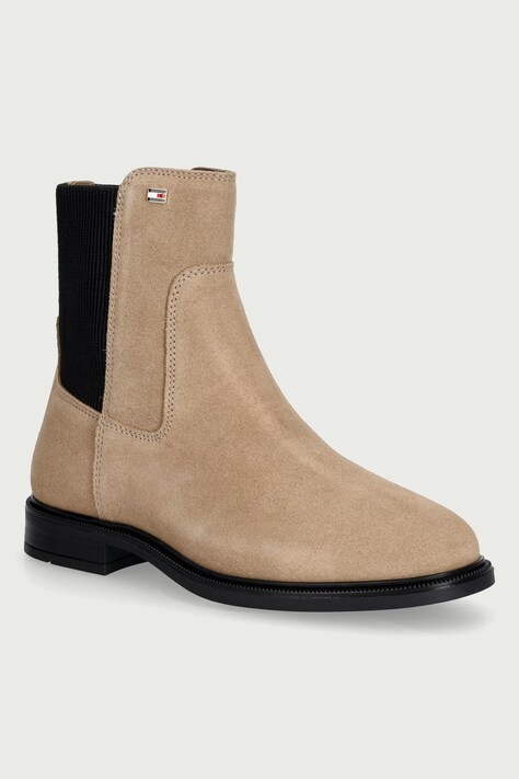 Tommy Hilfiger Čizme za žene od brušene kože ENAMEL FLAG SUEDE ANKLE CHELSEA bež FW0FW09575