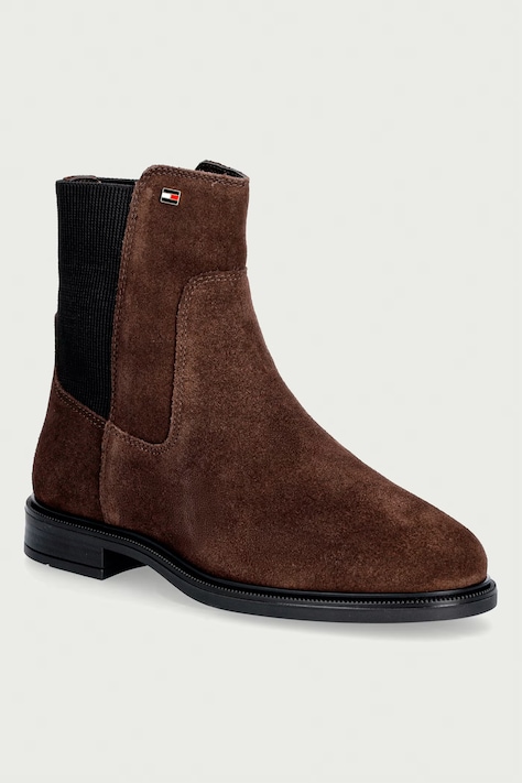 Tommy Hilfiger čizme za žene od brušene kože ENAMEL FLAG SUEDE ANKLE CHELSEA smeđe FW0FW09575
