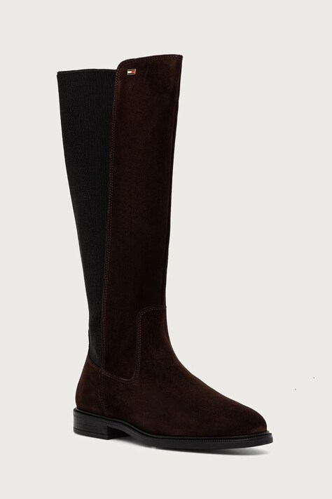 Tommy Hilfiger Škornji ženski semiš ENAMEL FLAG SUEDE HIGH CHELSEA rjavi FW0FW09574