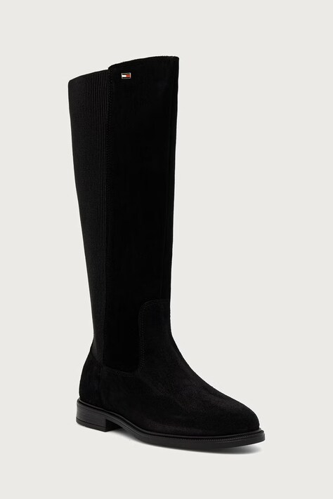 Tommy Hilfiger Visoke čizme za žene od brušene kože ENAMEL FLAG SUEDE HIGH CHELSEA crne FW0FW09574