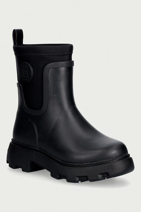 Tommy Hilfiger Gumáky dámske TH STAMP WARM ANKLE RAIN BOOT čierne FW0FW09544