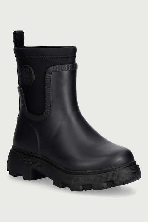 Tommy Hilfiger Gumáky dámske TH STAMP WARM ANKLE RAIN BOOT čierne FW0FW09544