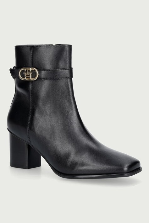 Tommy Hilfiger Kotníkové boty dámské kožené TH STRAP LEATHER BLOCK HEEL BOOT černé FW0FW09488